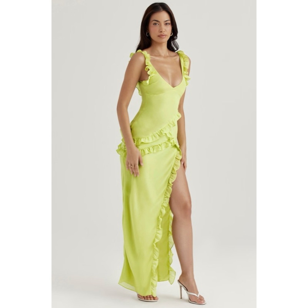 House of CB ‘Pixie’ Lime Ruffle Maxi Dress